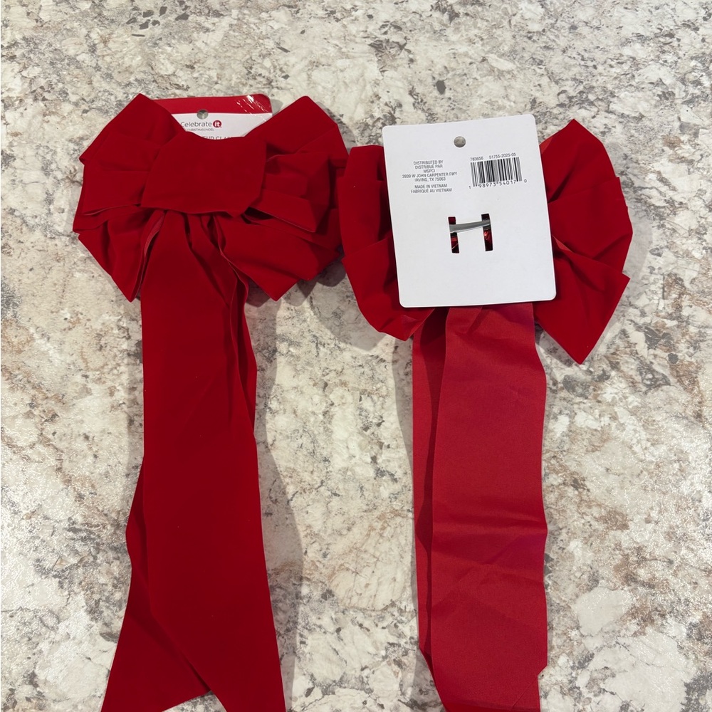 Red Decorative Bow Clips set of 5